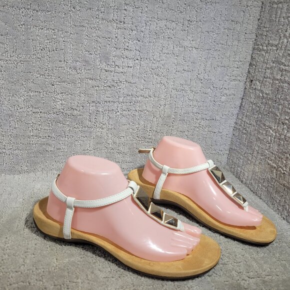 Vionic Nala Women's Size US 9 White Gold Leather Comfort T-Strap Thong Sandals - Picture 1 of 11